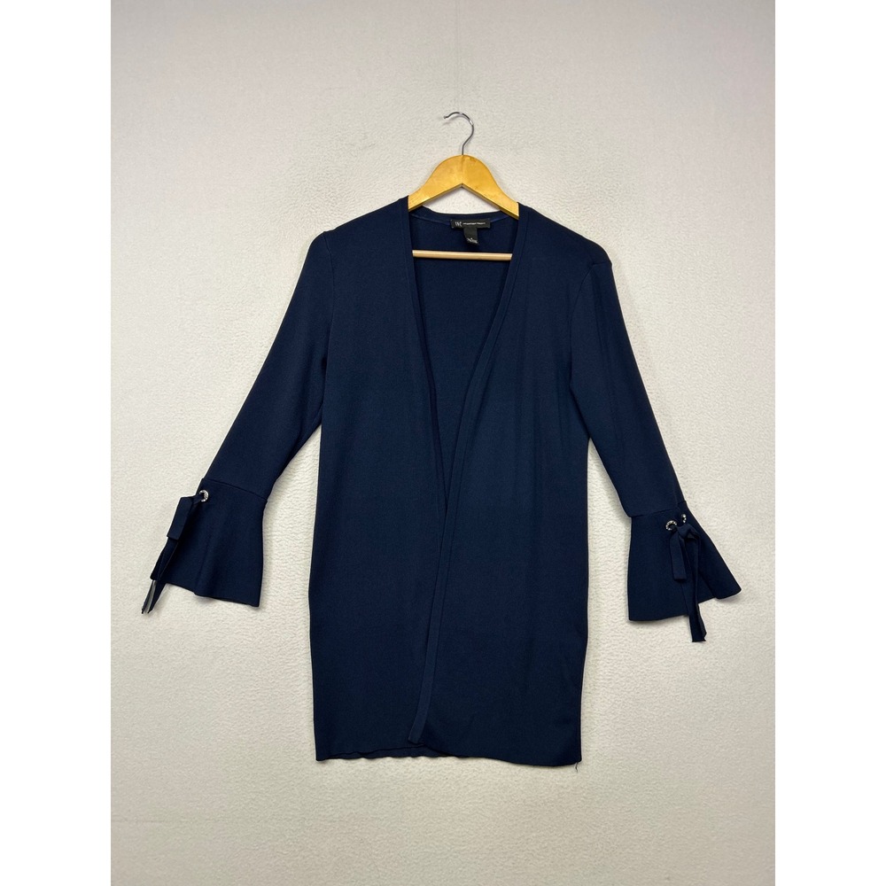 INC International Concepts Bell Sleeve Tie Cuff Women S Navy Blue Open Cardigan